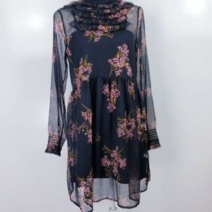 Who What Wear Black Floral Sheer Ruffle Dress